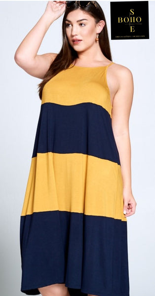 "SORRY CHARLIE" Dual Striped Maxi Dress- Navy/Yellow