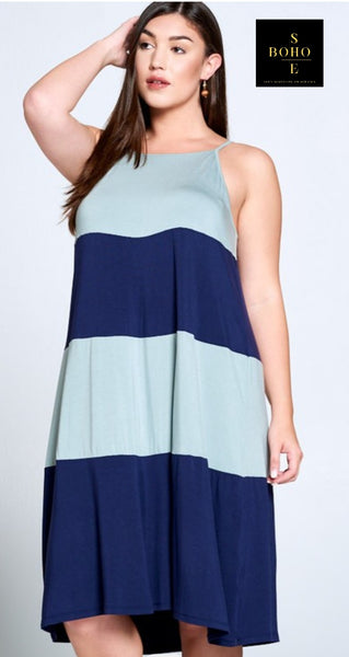 "SORRY CHARLIE" Dual Striped Maxi Dress- Navy/Periwinkle