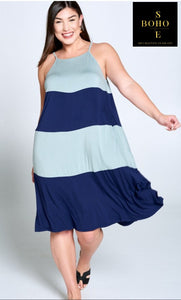 "SORRY CHARLIE" Dual Striped Maxi Dress- Navy/Periwinkle