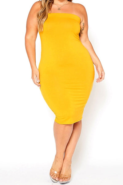 mustard yellow strapless dress 