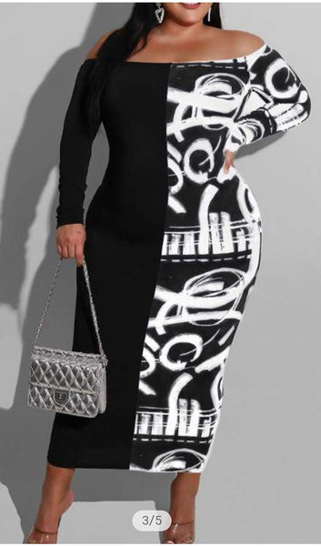 "MIDNIGHT GRAFFITI" -Longsleeve Body Con Dress