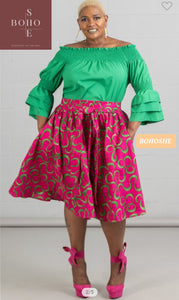 "ISSA SWIRLY PRINT" Belted Flare Skirt