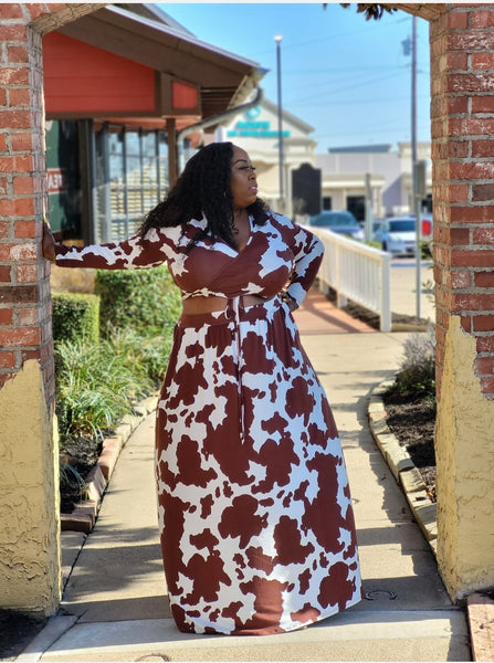 "ISSA COW PRINT" 2 Piece Maxi Skirt Set