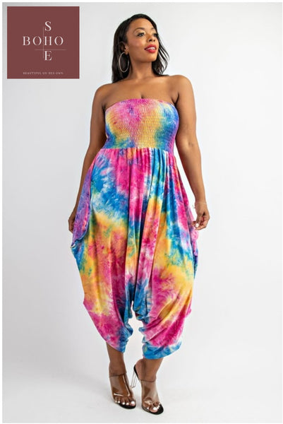 "ISSA TIE DYE PRINT" Halter Harem Jumper