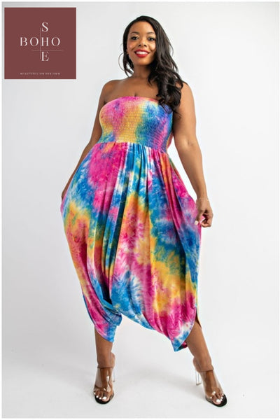 "ISSA TIE DYE PRINT" Halter Harem Jumper