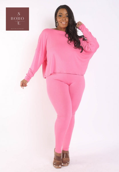 "A LITTLE PLUNGE" 2 Piece Plunging Pearl Pant Set - Pink